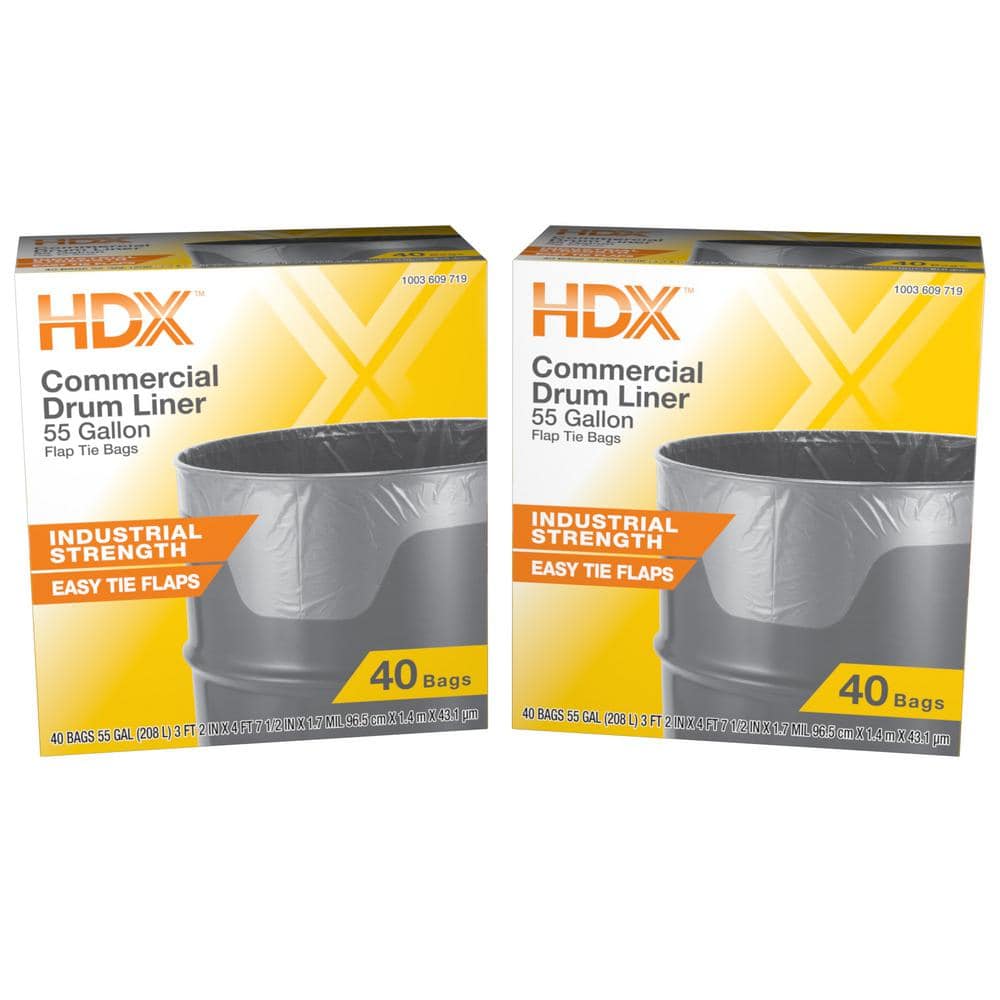 HDX 55 Gal. Clear Heavy-Duty Flap Tie Drum Liner Trash Bags (160-Count,  4-Pack, 40-Count Boxes) HD55WC040C-4PK - The Home Depot