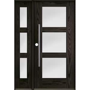 Faux Pivot 50 in. W. x 80 in. 3-Lite Right-Hand/Inswing Satin Glass Baby Grand Stain Fiberglass Prehend Front Door LSL