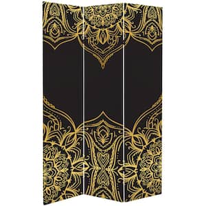 Black Indian Pattern 6 ft. Printed 3-Panel Room Divider