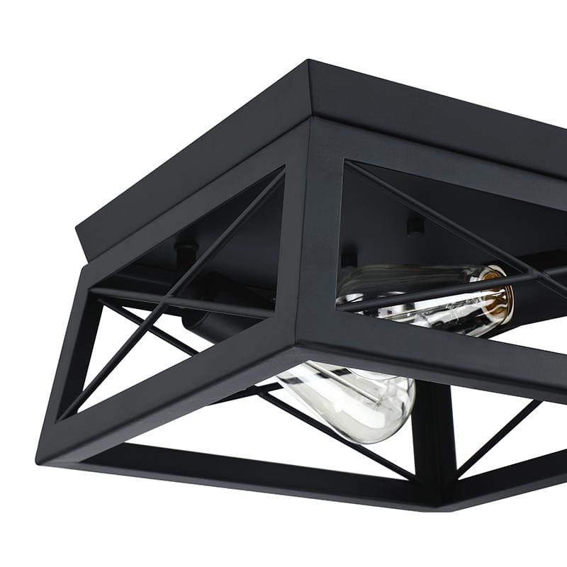 Matte Black Farmhouse 2-Light Flush Mount Ceiling Fixture