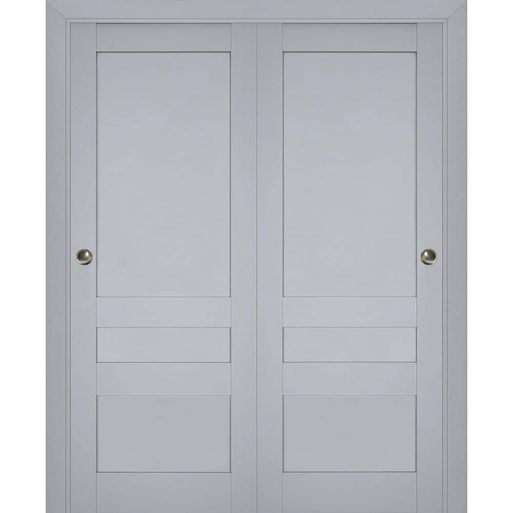 Assembly Required 60 in. x 84 in. 2 Panel Matte Grey Finished Solid Wood Sliding Door with Hardware price history on PriceWatchPro