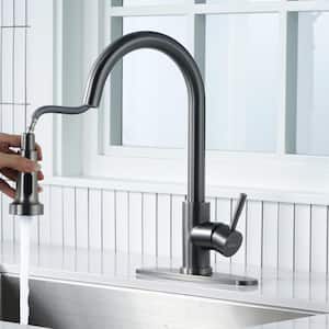 Henassor Single Handle Pull-Down Sprayer Kitchen Faucet with Deck Plate in Gray