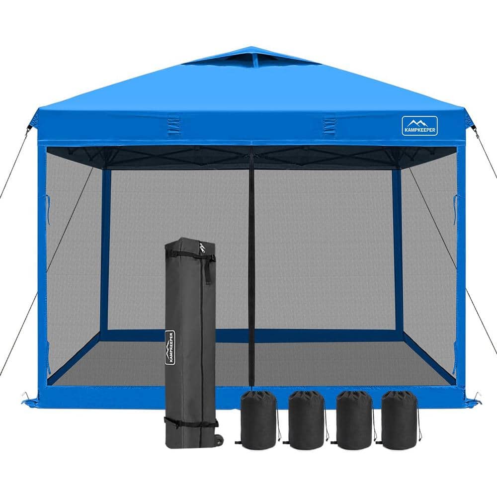 Blue 10 ft. x 10 ft. Outdoor Pop-Up Screened Canopy Tent with Netting Mesh 