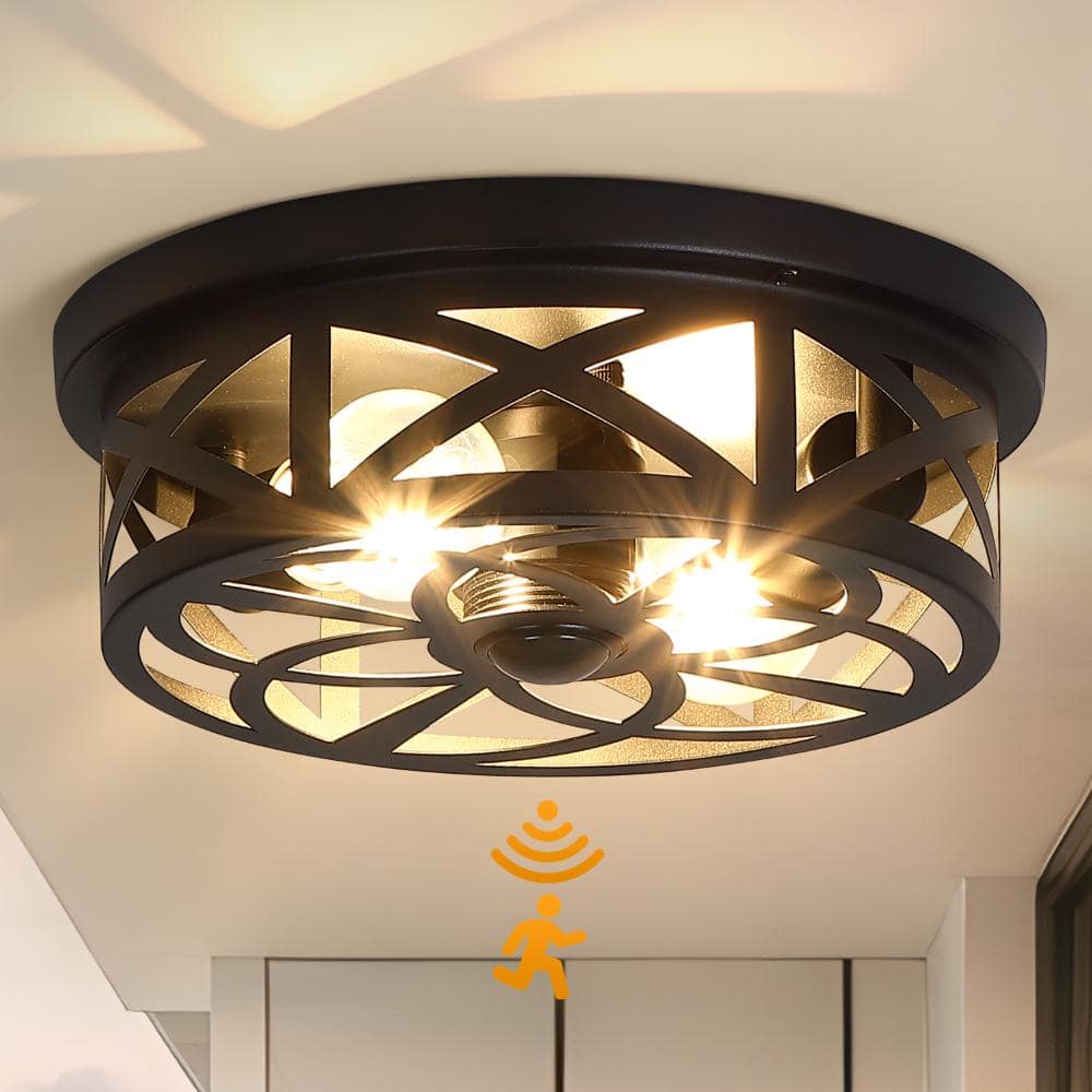 11 in. Round Black Motion Sensing Dusk to Dawn Hardwired Outdoor Ceiling Light Flush Mount Light Wet Rated price history on PriceWatchPro