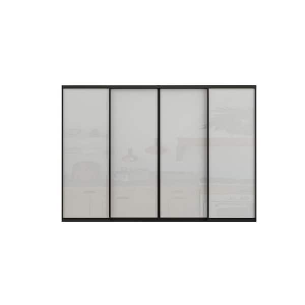 96 in. x 80 in. 1-Lite Black Frosted Glass and Aluminum Frame Finished Closet Sliding Door with Hardware Kit