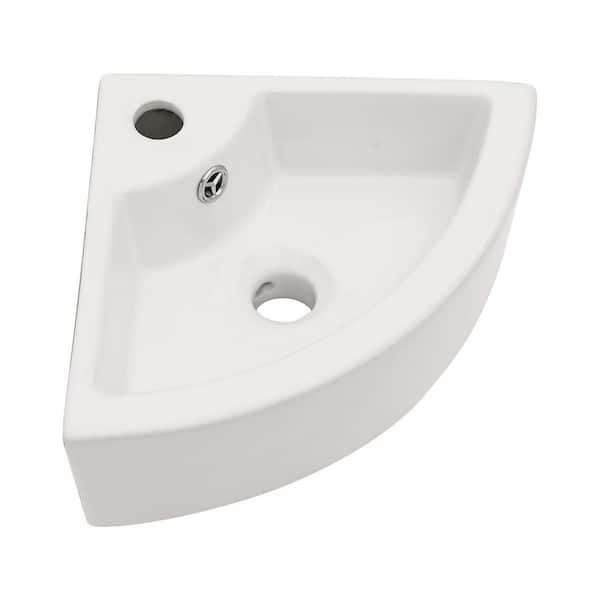 18 in. L x 13 in. W x 5 in. H Wall-Mounted Corner Ceramic Bathroom Sink in White with Overflow