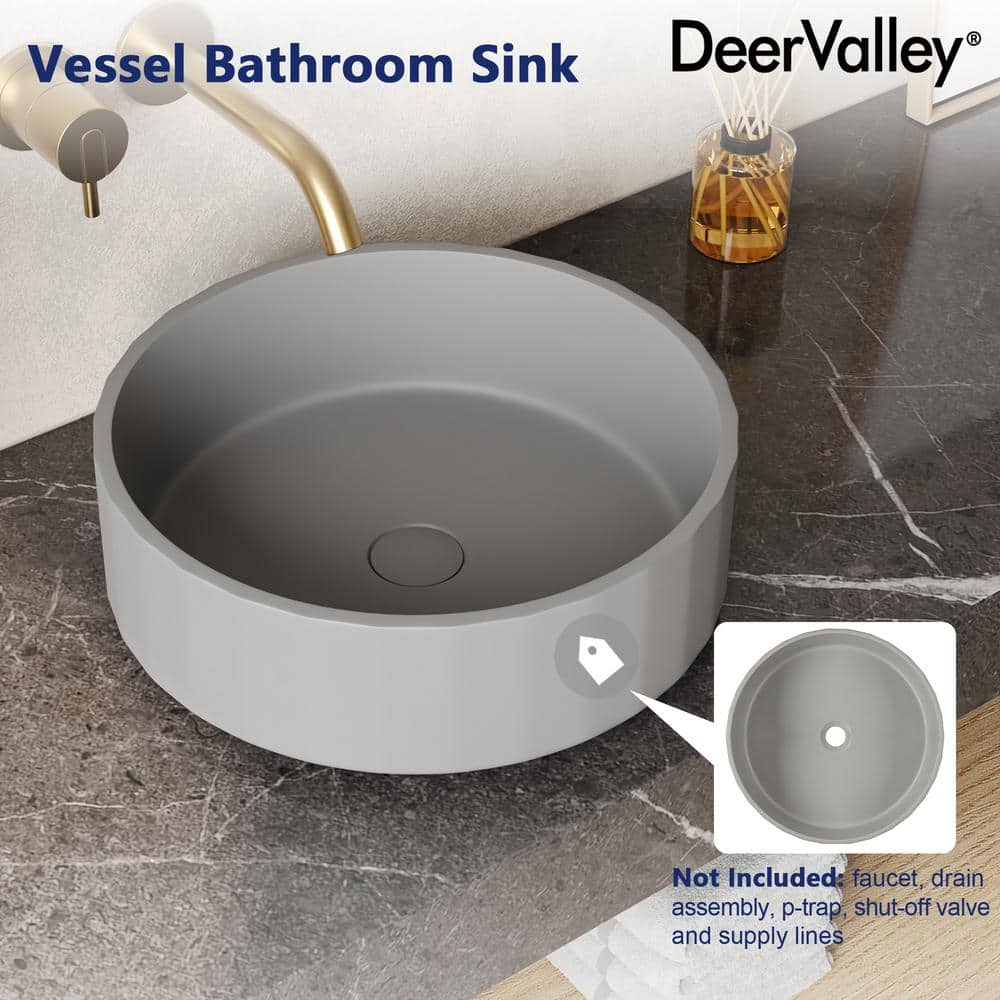 17" Round Light Gray Concrete Above-Counter Bathroom Vessel Sink