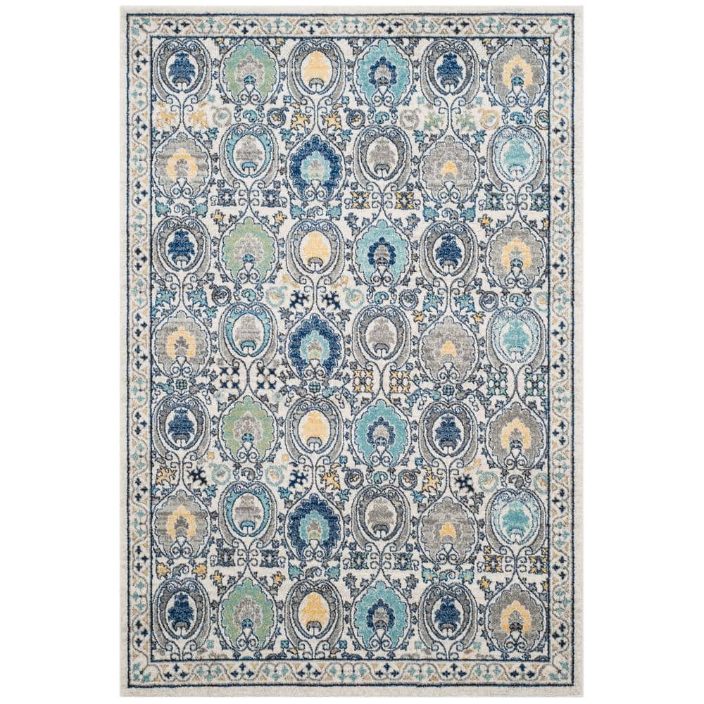 Ivory and Grey High Pile Synthetic Area Rug