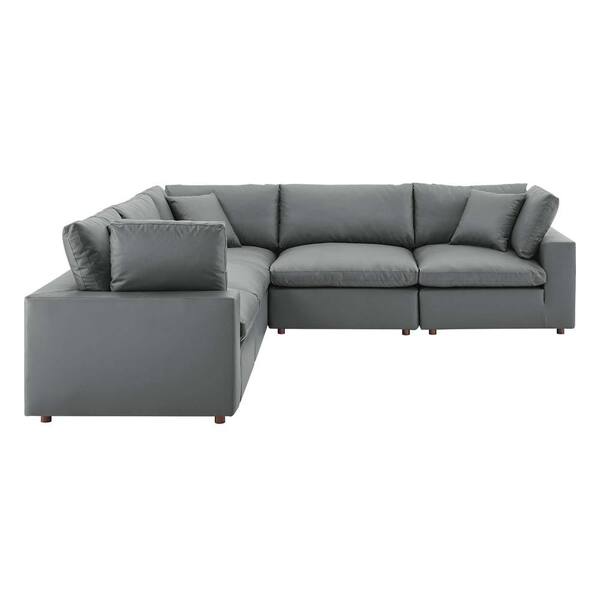 MODWAY Commix 118 in. 5-Piece Gray Down Filled Overstuffed Faux