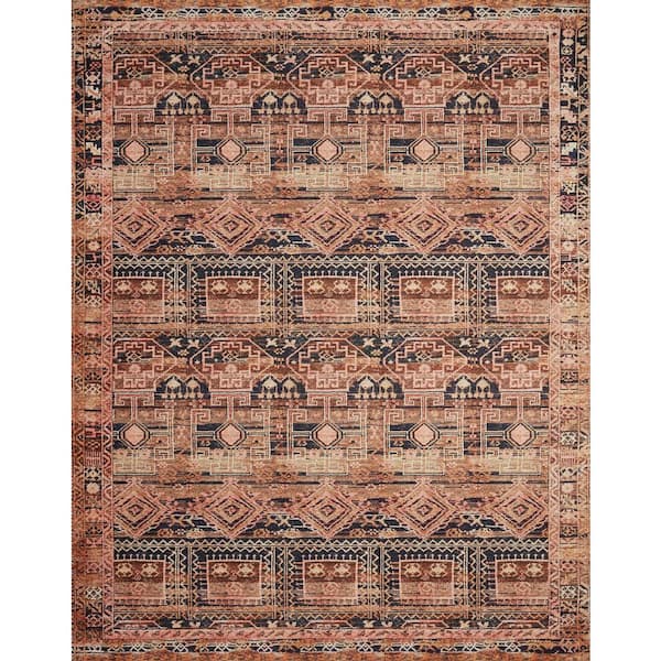 LOLOI II Layla Mocha/Blush 3 ft. 6 in. x 5 ft. 6 in. Distressed Bohemian Printed Area Rug