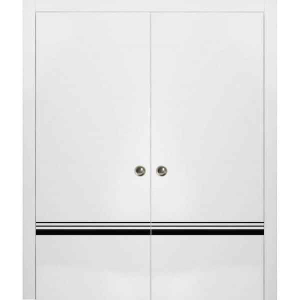 Sartodoors 72 in. x 80 in. 2 Panel White Finished Solid Wood with Honeycomb Sliding Door with Hardware