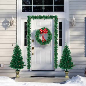 4PCS Pre-Lit Artificial Christmas Tree Decoration Set Holiday Decor w/LED Lights