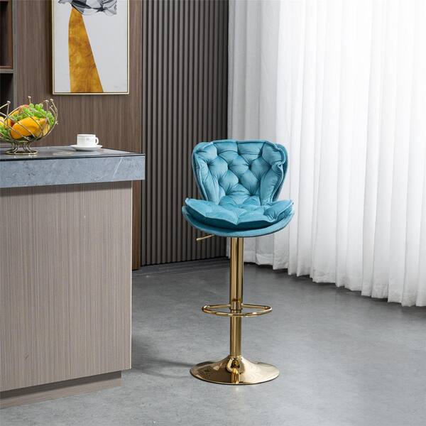 HOMEFUN 44 in. Teal Velvet Swivel Low Back Matal Frame Adjustable Cushioned  Counter Height Bar Stool (Set of 2) HFHDSN-883TL-2 - The Home Depot