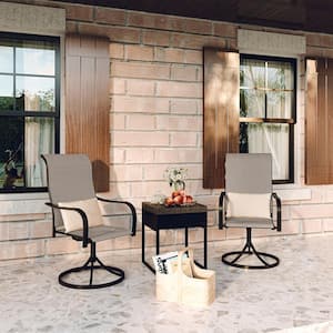 Brown High Back Swivel Iron Textilene Fabric Outdoor Dining Chair Set of 2