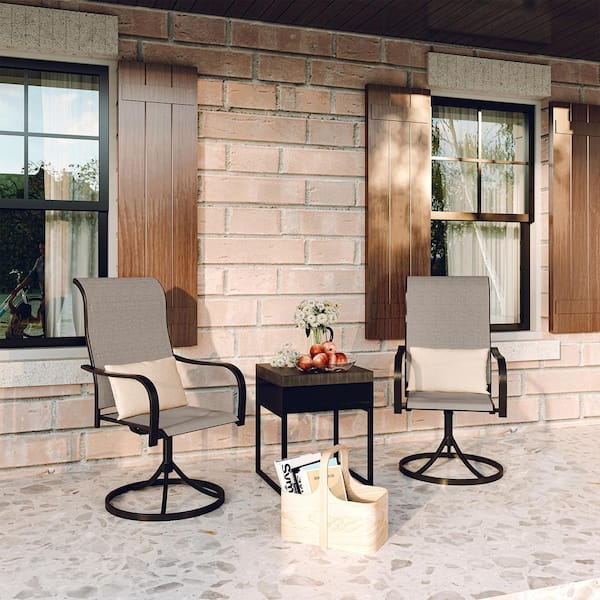 Unbranded Brown High Back Swivel Iron Textilene Fabric Outdoor Dining Chair Set of 2