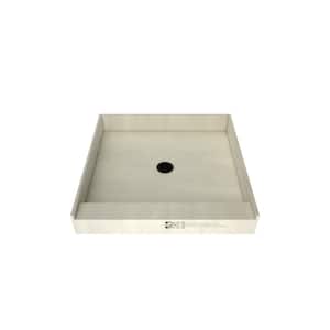 Redi Base 48 in. L x 48 in. W Single Threshold Alcove Shower Pan Base with Center Drain and Matte Black Drain Plate