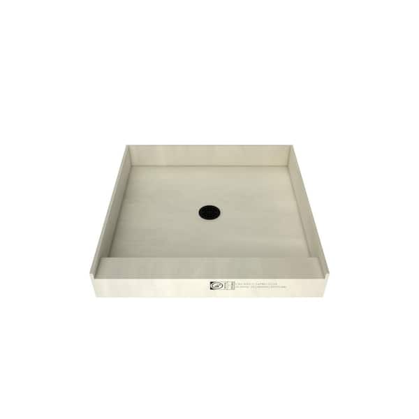 Tile Redi Redi Base 48 in. L x 48 in. W Single Threshold Alcove Shower Pan Base with Center Drain and Matte Black Drain Plate