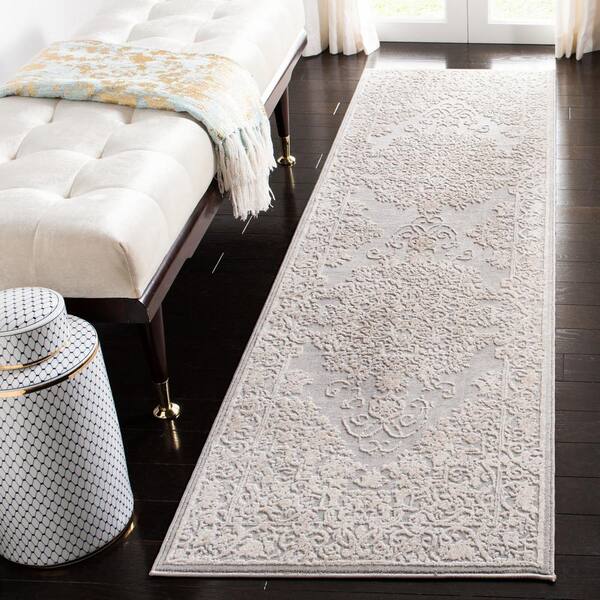 Reflection Light Gray/Cream 2 ft. x 12 ft. Floral Border Runner Rug