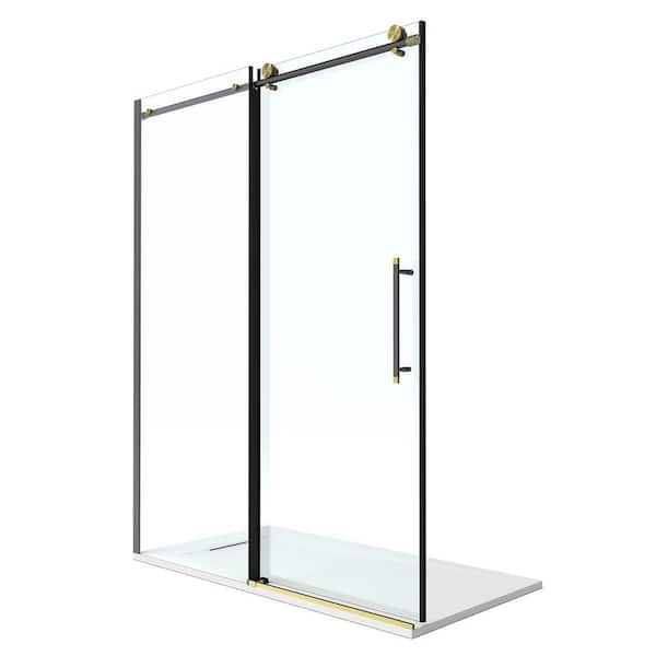 Kathey 60 in. L x 32 in. W x 76 in. H Alcove Shower Kit with Sliding Framed Shower Door and Shower Pan