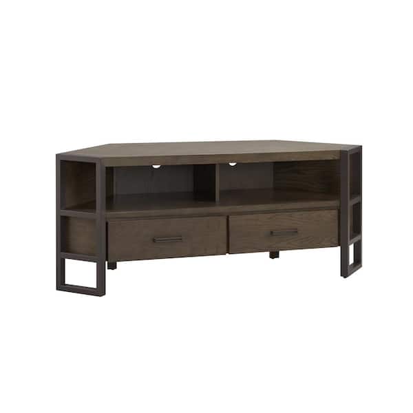Leick Home Ender 58 in. W Mixed Metal and Wood Smoke and Gunmetal Gray Corner TV Stand For up to 60 in. Wide TV's