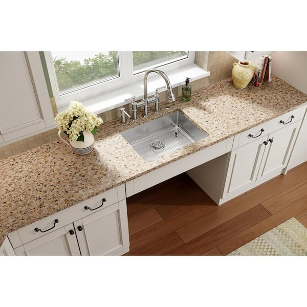 Crosstown 25 in. Drop-In/Undermount Single Bowl 18 G Polished Satin Stainless Steel Kitchen ADA Sink Kit w/ Accessories