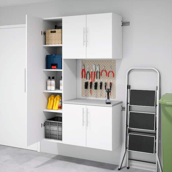 Tall Utility Storage Cabinet Narrow Cupboard Pantry Bath Garage 16” Wood  White
