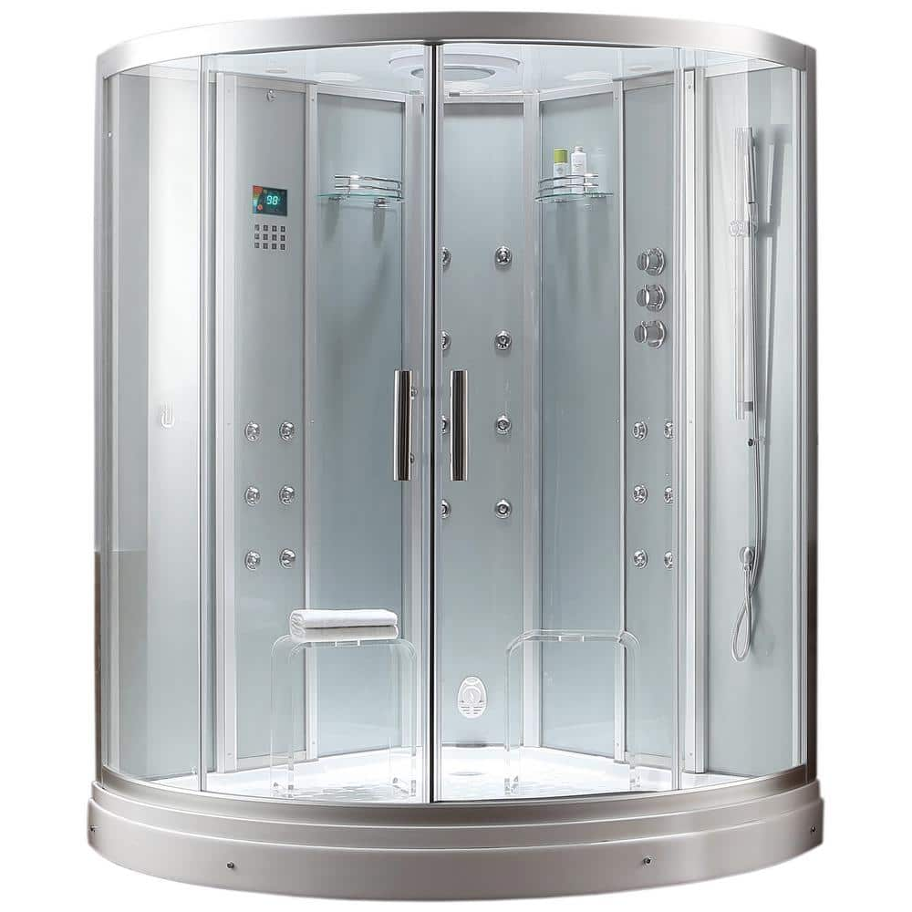 Ariel 59 in. x 59 in. x 88.6 in. Steam Shower Enclosure Kit in White ...