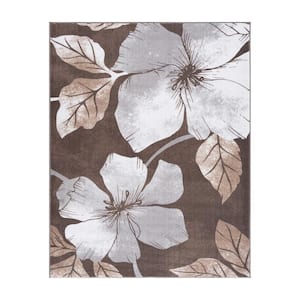 Grey/Brown 8 ft. x 10 ft. Non Skid Floral Area Rug