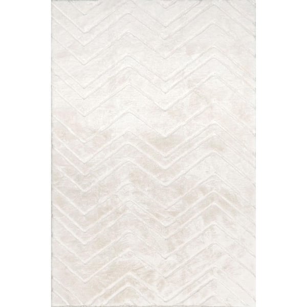 nuLOOM Chevron Faux Rabbit Machine Washable White 3 ft. 9 in. x 6 ft. Modern Area Rug