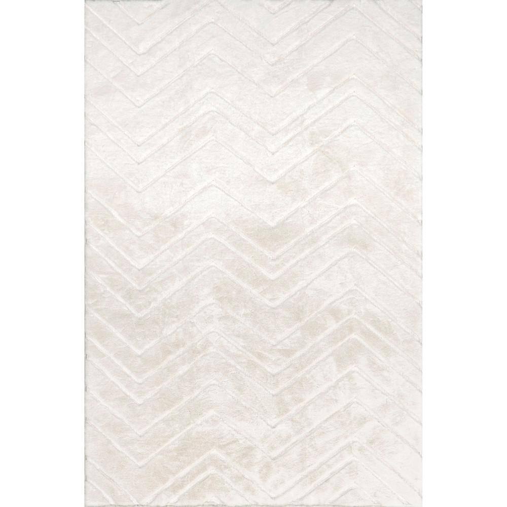 nuLOOM Chevron Faux Rabbit Machine Washable White 5 ft. x 8 ft. Modern