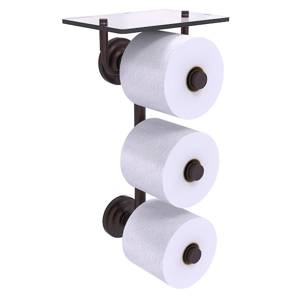 Allied Brass Que New Collection Wall Mounted Toilet Paper Holder in Antique Bronze with Glass Shelf