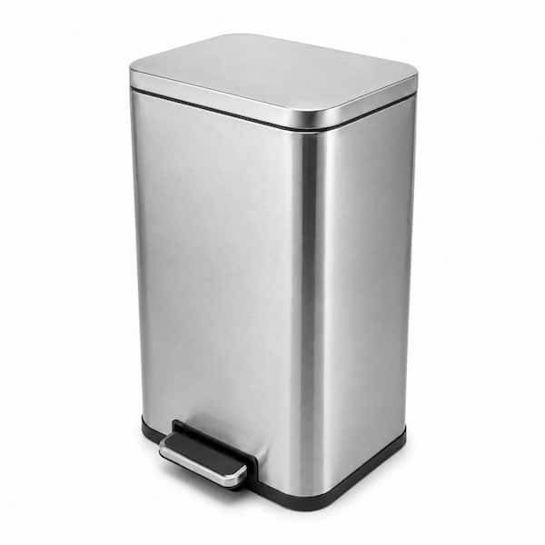 13 Gal. Stainless Steel Rectangle Step-On Indoor Trash Can with Lid