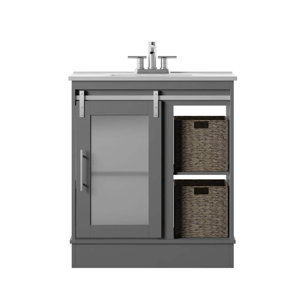 Twin Star Home 30 in. W x 18.13 in. D x 34 in H. Bath Vanity in Huron Gray with White Vitreous China