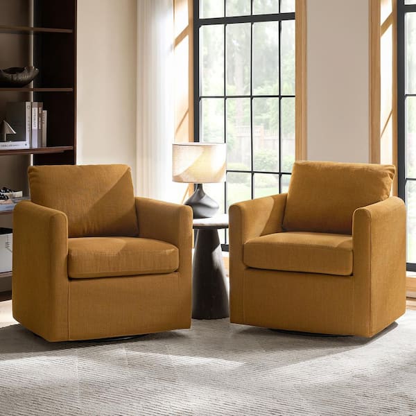 Christepher Gold Modern 360° Slipcovered Swivel Arm Chair Set of 2