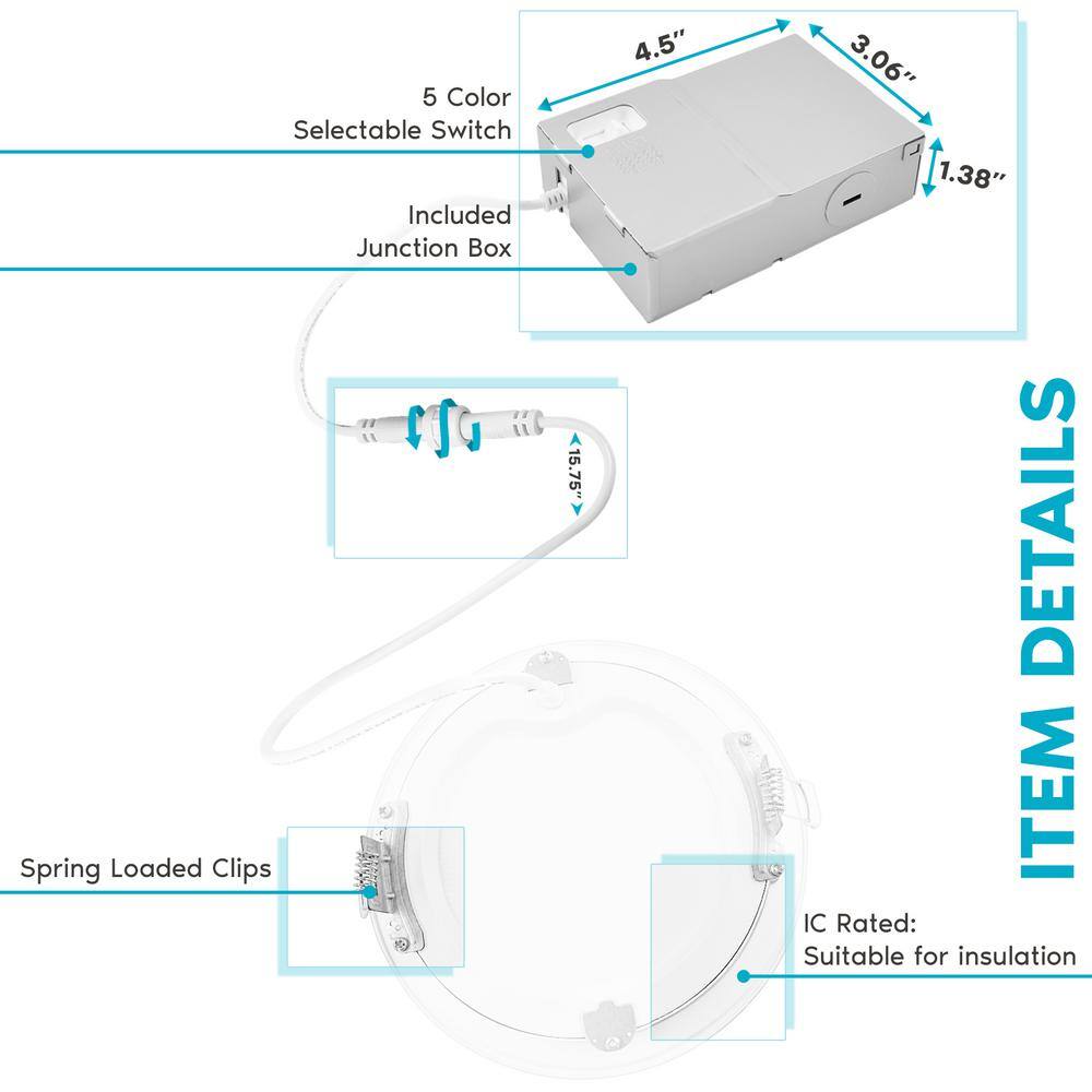6'' Ultra Thin Dimmable LED Recessed Lighting Kit with Color Options