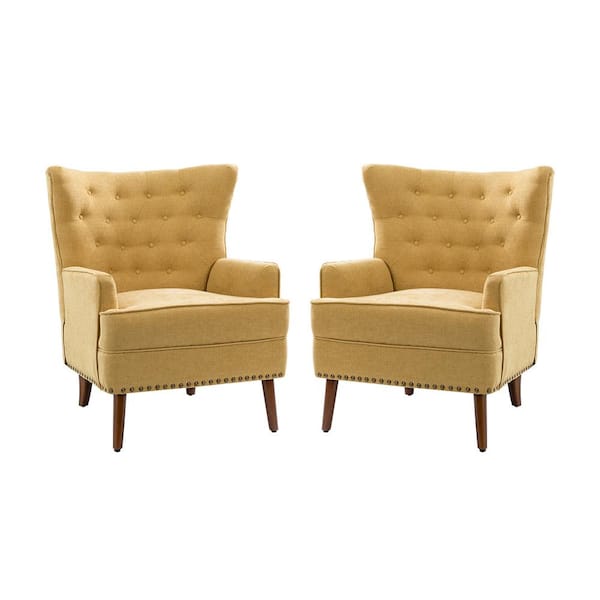 JAYDEN CREATION Laomedon Mustard Armchair with Nailhead Trim Set of 2