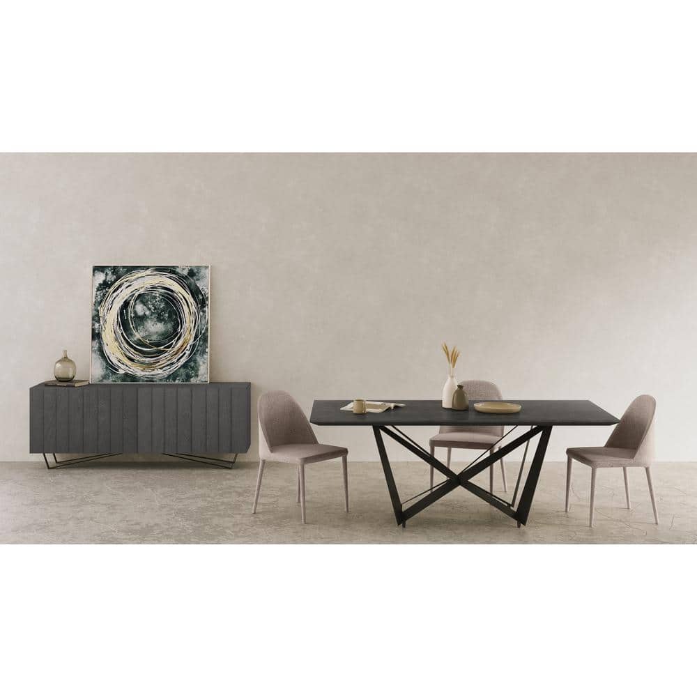 Light Grey Upholstered Iron Dining Chair Set with Foam Cushion