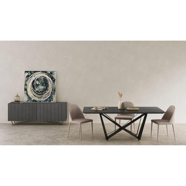 NADAAL STUDIOS Throne Light Grey Dining Chair, Polyester Upholstery with Iron Frame - (Set of 2)