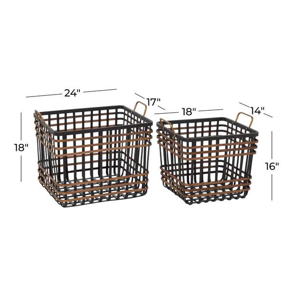 Litton Lane Seagrass Handmade Two Toned Storage Basket with Matching Lids ( Set of 2) 041279 - The Home Depot