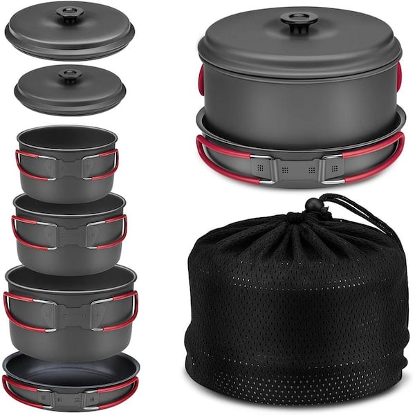 7-Piece Durable Aluminum Camping Cookware Set for Outdoor Backpacking Hiking Picnic, Compact Camping Pots and Pans Set