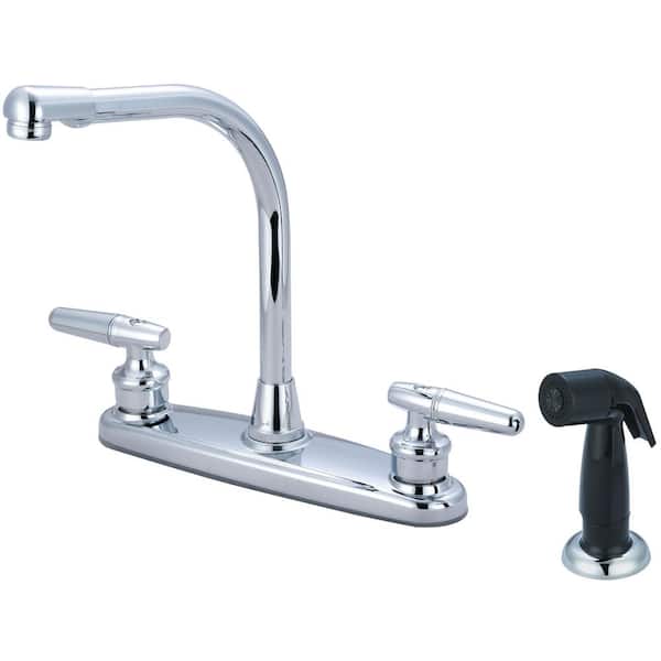 OLYMPIA Double Handle Standard Kitchen Faucet with Side Spray in Polished Chrome