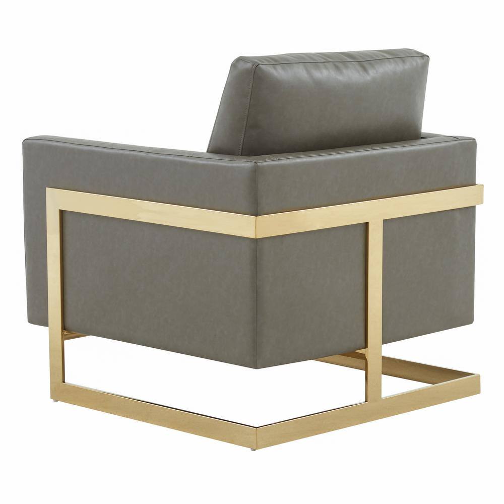 Elegant Gray Leather and Gold Metal Accent Armchair