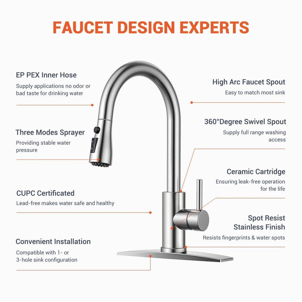 High Arc Brushed Nickel Pull-Out Kitchen Faucet with Single Handle