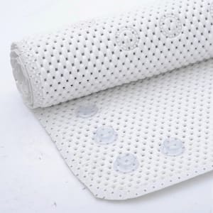 17 in. W. x 36 in. White PVC Foam Bathtub Mat Non-Slip Shower and Bathmats with Drain Holes, Suction Cups