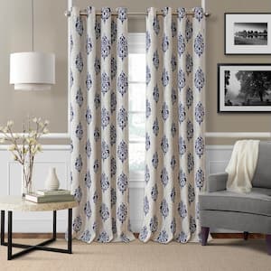 Navy Medallion Blackout Curtain - 52 in. W x 95 in. L
