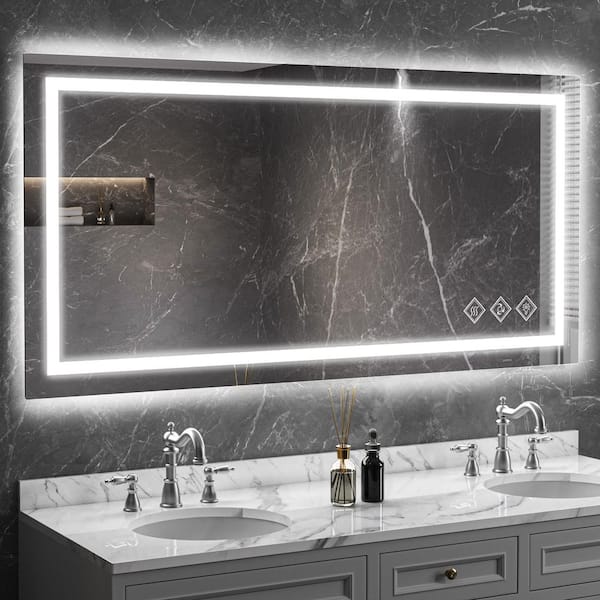 60 in. W x 30 in. H Rectangle Frameless Dynamic Flowing Light Vertically/Horizontally Wall Bathroom Vanity Mirror