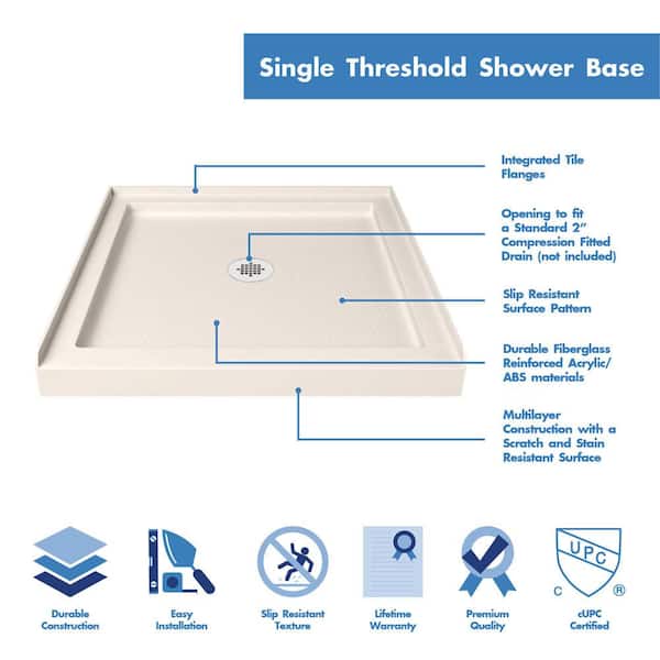 SlimLine 32 in. x 32 in. Single Threshold Alcove Shower Pan Base in Biscuit with Center Drain