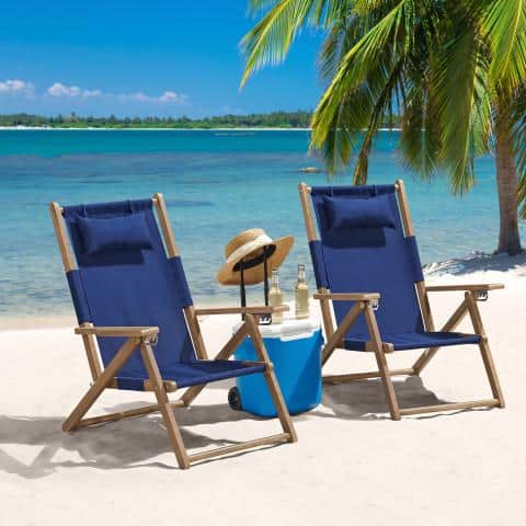 Pure Garden Blue Wood Folding Beach Chair 80-OUTD-FLDBCH-3 - The