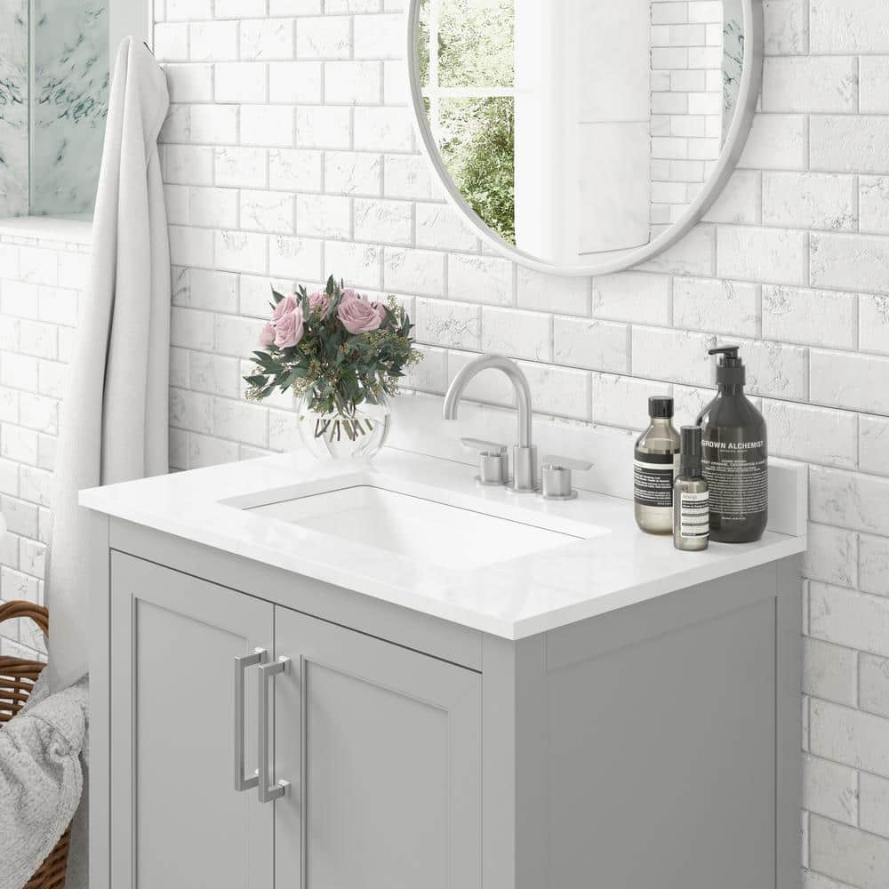 Gray Freestanding Bathroom Vanity with Carrara Marble Top and Ceramic Sink