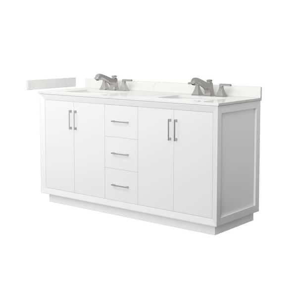 Wyndham Collection Strada 66 in. W x 22 in. D x 35 in. H Double Bath Vanity in White with Giotto Quartz Top